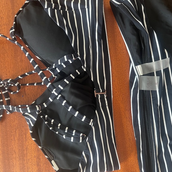 CALIA Striped Bikini Set XL Black & White Strappy Top Mid-Rise Bottom - Picture 6 of 7